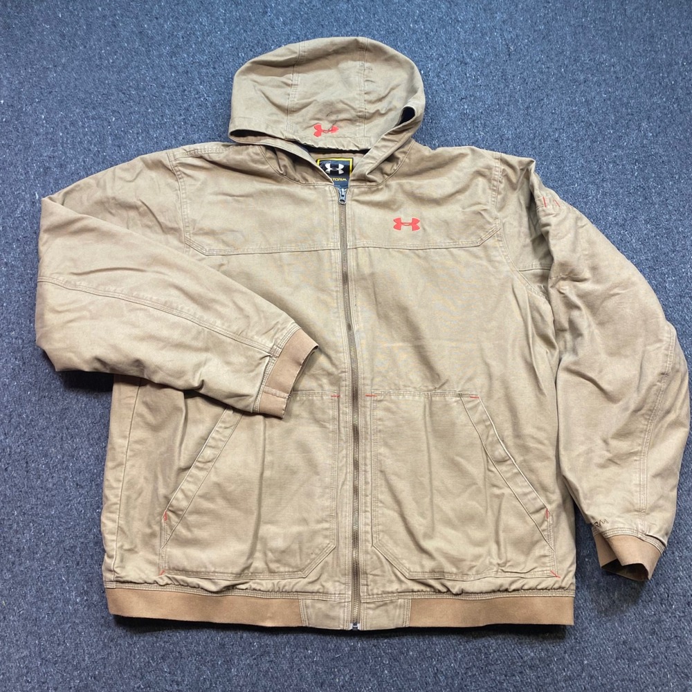 Under Armour UA Storm Jacket Sz 2XL Mens Workwear Canvas Hooded Full Zip Shirt